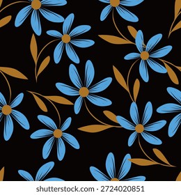 Padrão floral contínuo, impressão ditsy de liberdade bonito de mini botânica em um motivo romântico. Design botânico bem simples: pequenas flores desenhadas à mão, folhas minúsculas abstratas em campo de luz. Ilustração vetorial
