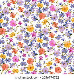 Seamless floral pattern. Cute little flowers for design fabric, paper, wrapping. Flowery fashion background.