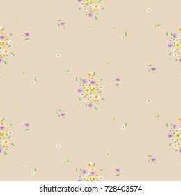 Seamless floral pattern. Cute little flowers background for design fabric, paper, wrapping, wallpaper. Delicate texture.