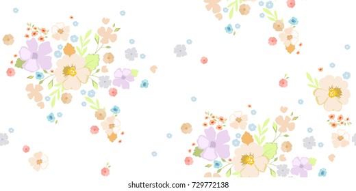 Seamless floral pattern. Cute little flowers background for design fabric, paper, wrapping, wallpaper. Delicate texture.