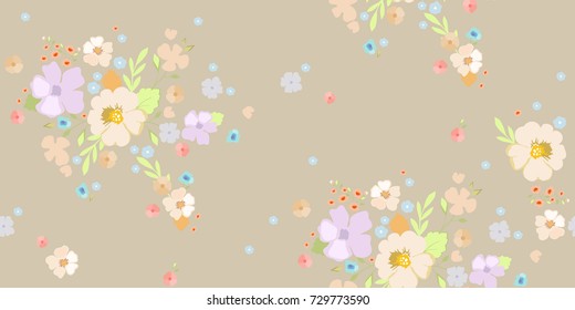 Seamless floral pattern. Cute little flowers background for design fabric, paper, wrapping, wallpaper. Vintage texture.