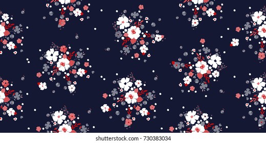 Seamless floral pattern. Cute little flowers background for design fabric, paper, wrapping, wallpaper. Trendy flowery texture.