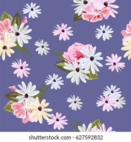 Seamless floral pattern with cute meadow flowers.Vintage floral background for textile, cover, wallpaper, gift packaging, printing.Romantic design for calico, silk, home textiles.