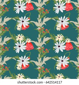 Seamless floral pattern with cute meadow flowers.Vintage floral background for textile, cover, wallpaper, gift packaging, printing.Romantic design for calico, silk, home textiles.