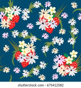Seamless floral pattern with cute meadow flowers.Vintage floral background for textile, cover, wallpaper, gift packaging, printing.Romantic design for calico, silk, home textiles.