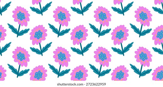 Patrón floral sin fisuras con lindas flores nórdicas, hojas y un diseño geométrico limpio. Diseñado para textiles escandinavos, Fondo de pantalla y estampados interiores modernos.