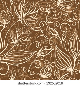 Seamless floral pattern with cute pink flowers on a gray background