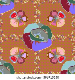 Seamless floral pattern in cute poppy flowers on a brown background. Vector illustration.