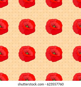 Seamless floral pattern in cute poppy flowers on a beige background. Vector illustration.