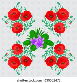 Seamless floral pattern in cute poppy flowers on a gray background. Vector illustration.