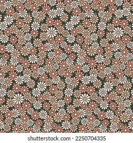 Seamless floral pattern with cute retro daisies in natural pastel colors. Pretty flower print, ditsy background with small outline flowers buds, tiny leaves. Trendy floral design, vector illustration.