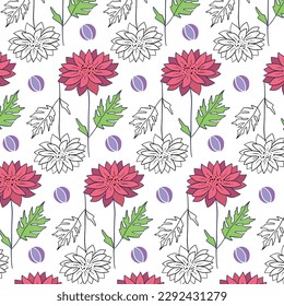 Seamless floral pattern. Cute retro textures. Flowers and dots for fabric, paper, packaging design.