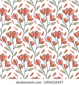 Seamless floral pattern. Cute retro textures. Flowers and dots for fabric, paper, packaging design.