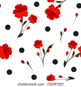 Seamless floral pattern. Cute retro texture. Flowers and dots for design fabric, paper, wrapping. 