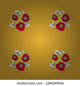 Seamless floral pattern in cute rose flowers and leaves in red, blue and yellow colors. Vector illustration.