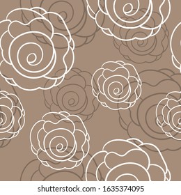 Seamless floral pattern with cute roses. Grey background. Design for greeting cards, wrapping paper, packaging.