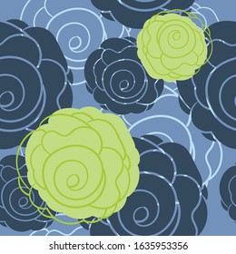 Seamless floral pattern with cute roses.  Blue background. Design for greeting cards, wrapping paper, packaging