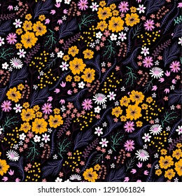 Seamless floral pattern with cute small ditsy flowers. 