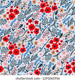 Seamless floral pattern with cute small ditsy flowers. 