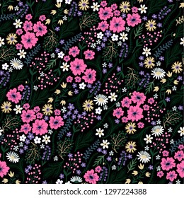 Seamless floral pattern with cute small ditsy flowers. 