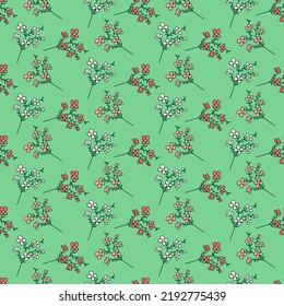 Seamless floral pattern with cute small flowers and leaves.