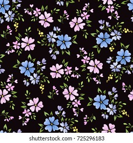 Seamless floral pattern with cute small abstract flowers a dark background
