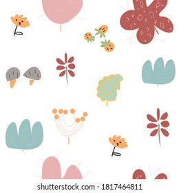 Nahtlose Blumenmuster, feine, weiche Farbe. Nahtloses Muster mit dekorativen Blumen im Babystil. Ideal für Kindergewebe, Textilien, Tapeten für Kindermädchen. Vektorgrafik. Karte, Plakatdesign.