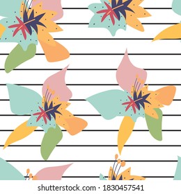 Seamless floral pattern, Cute soft-colored. Seamless pattern with decorative flowers in baby style. Perfect for kids fabric, textile, nursery wallpaper. Vector Illustration. Card, poster design.
