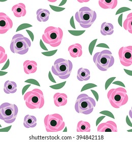 Seamless floral pattern. Cute spring flowers background - buttercups, poppies, ranunculus. Decorative flowers texture. Fashion design for fabric and decor.