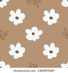 Seamless floral pattern. Cute floral seamless vector pattern. Groovy daisy flowers background.