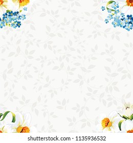 Seamless floral pattern with daffodils and forget-me-nots