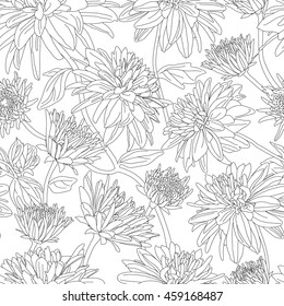 Seamless floral pattern with dahlia in black and white color