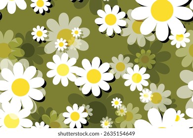 Seamless floral pattern with daisies and camomiles in a decorative summer design