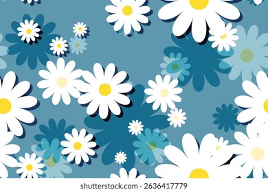 Seamless floral pattern with daisies and camomiles in a decorative summer design