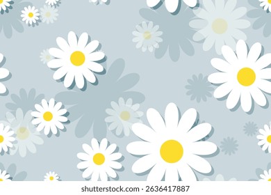 Seamless floral pattern with daisies and camomiles in a decorative summer design