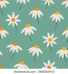Seamless floral pattern with daisies in retro style