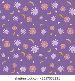 Seamless Floral Pattern with Daisies and Stars, Perfect for Textile and Wallpaper Design