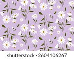 Seamless floral pattern with daisy flowers. Flat vector illustration.