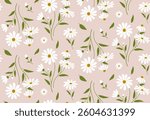 Seamless floral pattern with daisy flowers. Flat vector illustration.