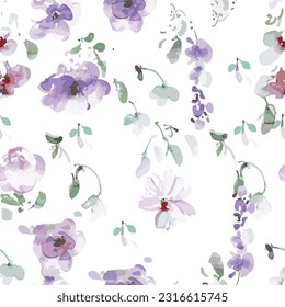 Seamless floral pattern with daisy flowers and leaves. Colorful spring vector print. Textile texture
