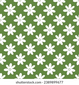 Patrón floral sin foco con flores de margarita. Patrón vectorial sin costura floral. Resumen de un patrón sin fisuras florales sobre fondo verde.