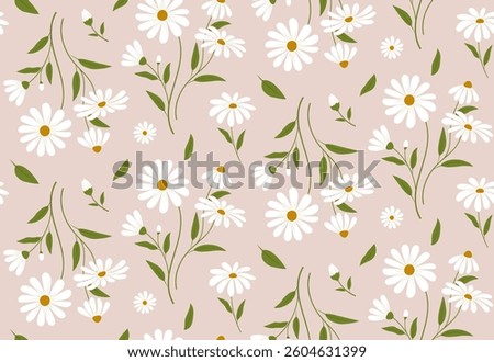 Seamless floral pattern with daisy flowers. Flat vector illustration.