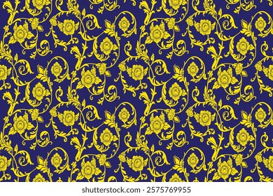 Seamless floral pattern in damask style motifs suitable for wallpaper, curtain, clothing, blanket, textile, tile and fabric design isolated illustration vector EPS files.