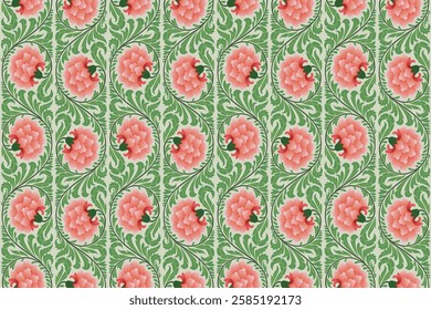 Seamless floral pattern in damask style motifs suitable wrapping cover print for wallpaper, curtain, clothing, textile, tiles, blankets and fabric design isolated illustration vector archive EPS file.