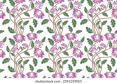 Seamless floral pattern in damask style wrapping cover print motif suitable for wallpaper, curtain, cloth, textile, tile and fabric design isolated illustration vector archive EPS file.