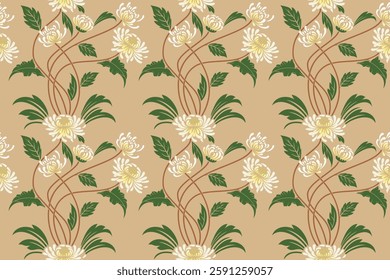 Seamless floral pattern in damask style wrapping cover print motif suitable for wallpaper, curtain, cloth, textile, tile and fabric design isolated illustration vector archive EPS file.