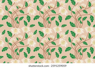 Seamless floral pattern in damask style wrapping cover print motif suitable for wallpaper, curtain, cloth, textile, tile and fabric design isolated illustration vector archive EPS file.