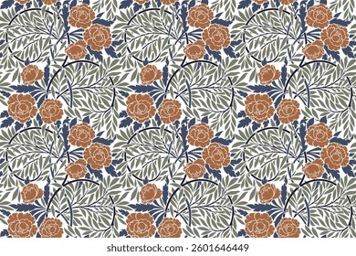 Seamless floral pattern in damask style wrapping cover print motif suitable for wallpaper, curtain, cloth, textile, tile and fabric design isolated illustration vector archive EPS file.