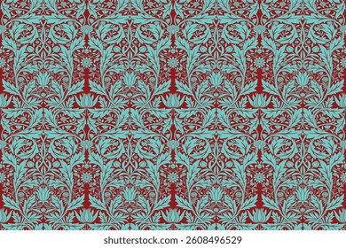 Seamless floral pattern in damask style motifs suitable for wallpaper, clothing, textile, tile, curtain, blanket and fabric design isolated illustration vector archive EPS file.