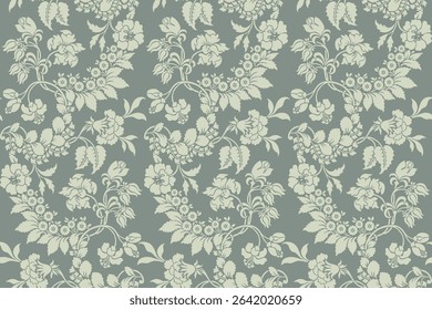 Seamless floral pattern damask style motifs suitable for wallpaper, curtain, clothing, textile, tile and fabric design isolated illustration vector archive EPS file.